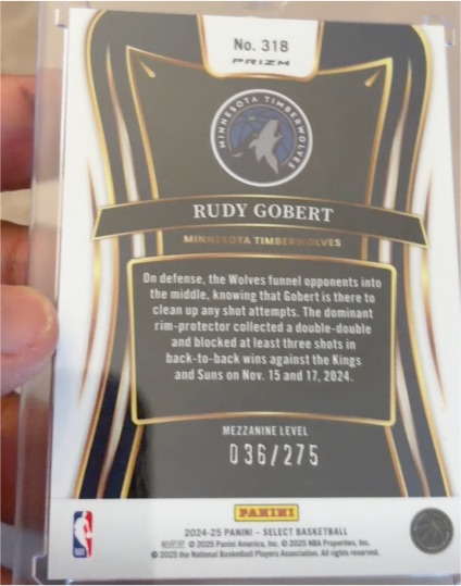 2024-25 Panini Select Mezzanine Blue Cracked Ice Prizm #318 Rudy Gobert — front