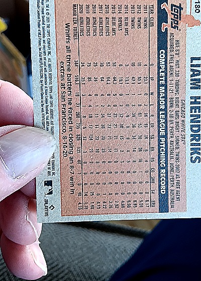 1983 Topps #180 Liam Hendriks — back