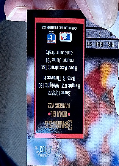 1994 Donruss #103 Benji Gil — back