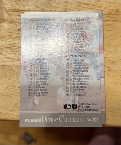 1991 Fleer Ultra #398 Checklist — front