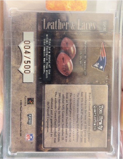 2002 Playoff Absolute Memorabilia Leather and Laces #LL-37 Tom Brady — front