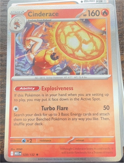 2025 Pokemon Mega Evolution #028 Cinderace — front