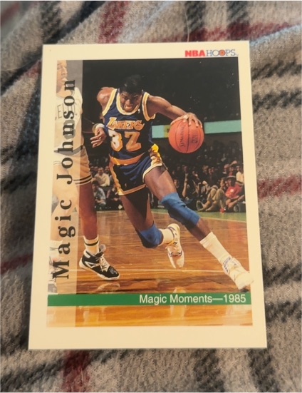 1992-93 NBA Hoops #329 Magic Johnson Magic Moments 1985 Los Angeles Lakers — front