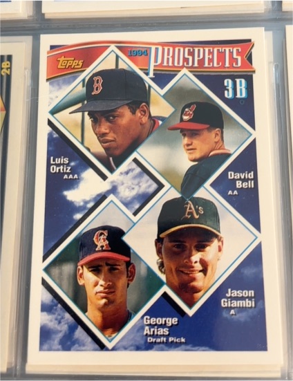 1994 Topps #369 Prospects Luis Ortiz, David Bell, Jason Giambi, George Arias — front