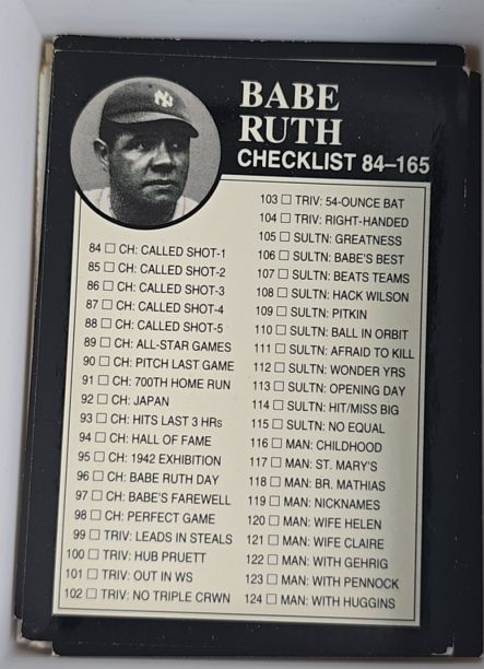 1992 Megacards Babe Ruth #165 Checklist 84-165 — front