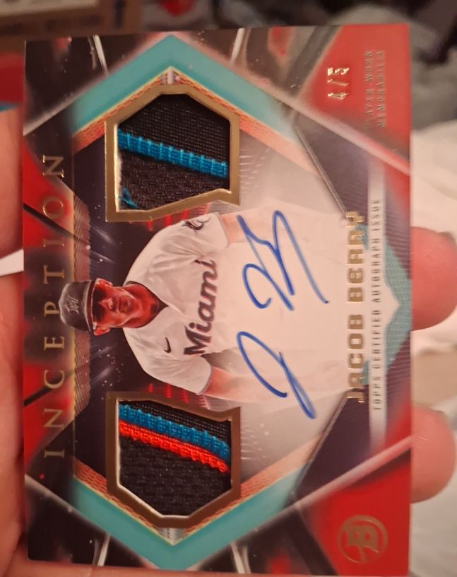 2023 Bowman Inception #IADRJBY Jacob Berry Dual Relic Autographs Gold Foil 14/50 — front