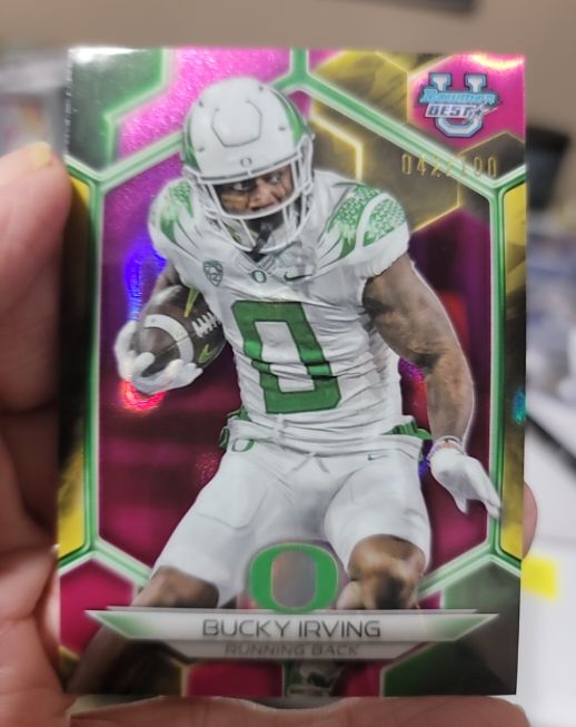 2023 Bowman Best University #91 Bucky Irving Pink Lava Refractor #/100 — front