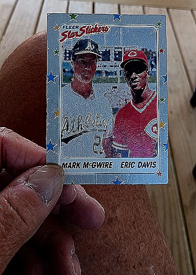 1988 Fleer Star Stickers #S-1 Mark McGwire Eric Davis — front