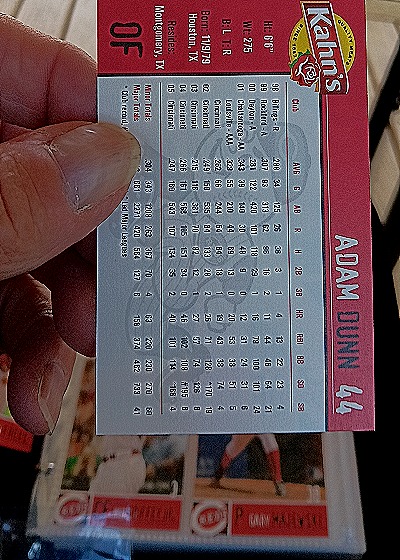 2001 Kahn's #44 Adam Dunn — back