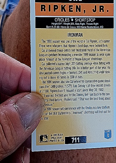 1992 Fleer #711 Cal Ripken Jr. — back