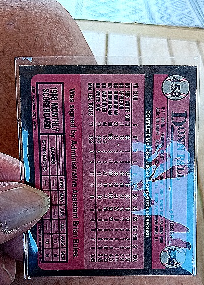 1989 Topps #458 Donn Pall — back