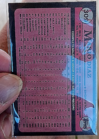 1989 Topps #309 Mario Diaz — back