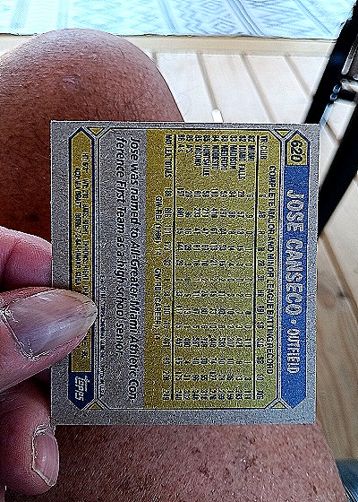 1987 Topps #620 Jose Canseco — back