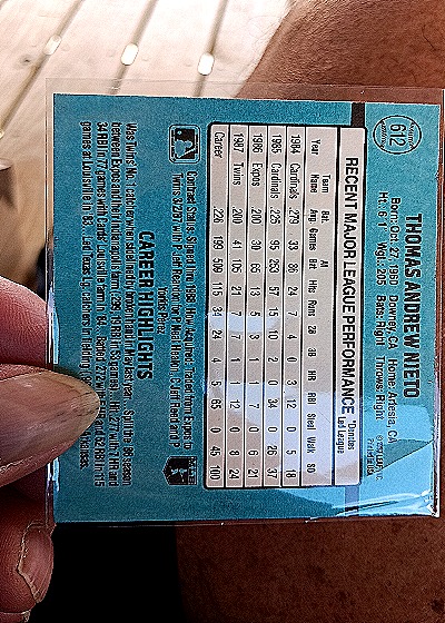 1987 Topps #602 Thomas Andrew Nieto — back