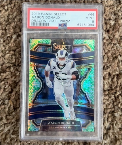 2019 Panini Select #44 Aaron Donald Dragon Scale Prizm — front