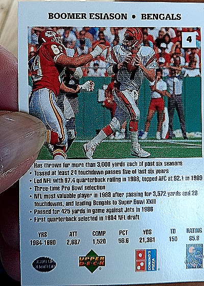 1991 Domino's Quarterbacks #4 Boomer Esiason — back
