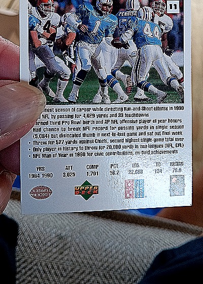 1991 Upper Deck Domino's Pizza Quarterback Challenge #11 Warren Moon — back