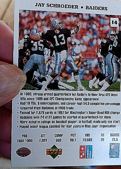 1991 Upper Deck Domino's Pizza Quarterback Challenge #14 Jay Schroeder — back