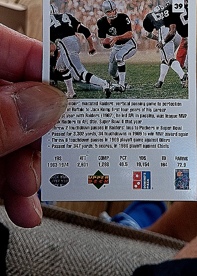 1991 Upper Deck Domino's Pizza Quarterback Challenge #39 Daryle Lamonica — back