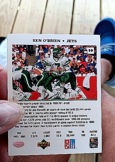 1991 Upper Deck Domino's Pizza Quarterback Challenge #19 Ken O'Brien — back