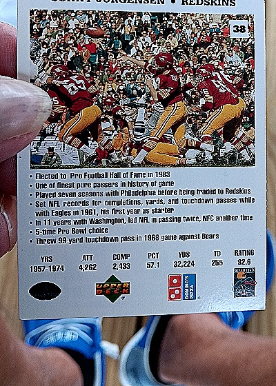 1991 Upper Deck Domino's Pizza Quarterback Challenge #38 Sonny Jurgensen — back
