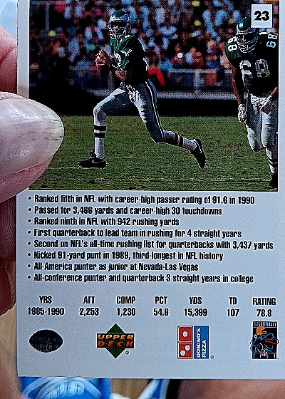 1991 Score #23 Randall Cunningham — back
