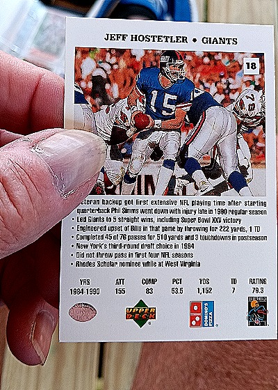 1991 Upper Deck Domino's Pizza Quarterback Challenge #18 Jeff Hostetler — back