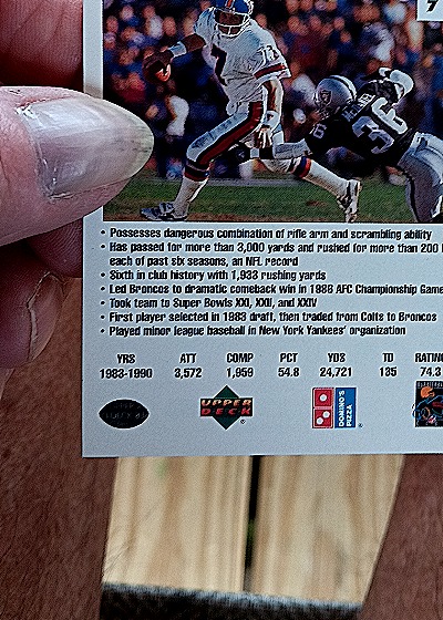 1991 Upper Deck Domino's The Quarterbacks #7 John Elway — back