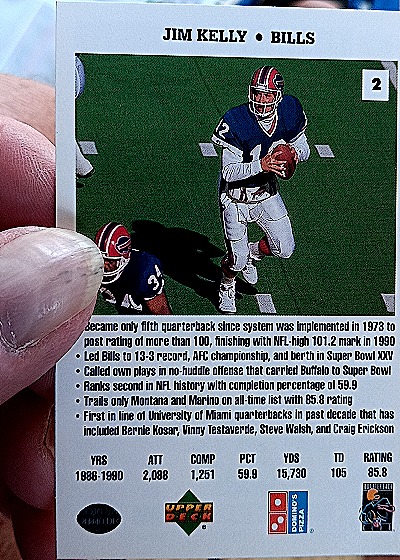 1991 Upper Deck Domino's The QBS #2 Jim Kelly — back