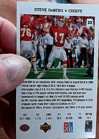 1991 Upper Deck Domino's Pizza Quarterback Challenge #22 Steve DeBerg — back