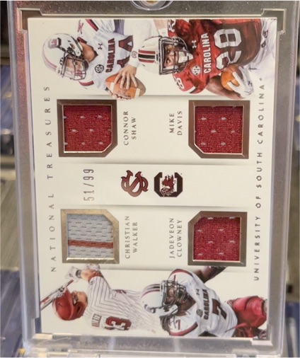 2015 Panini National Treasures #51 Connor Shaw Mike Davis Christian Walker Jadeveon Clowney — front