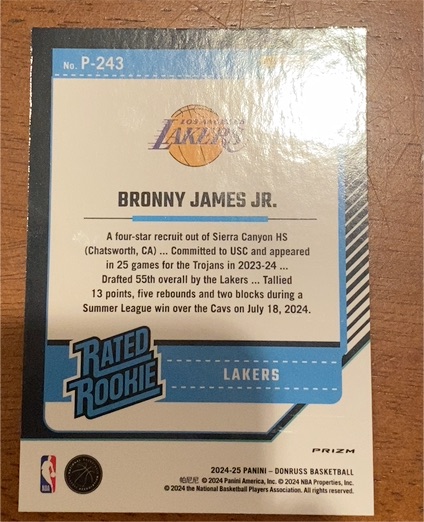 2024-25 Panini Donruss #P-243 Bronny James Jr. — front