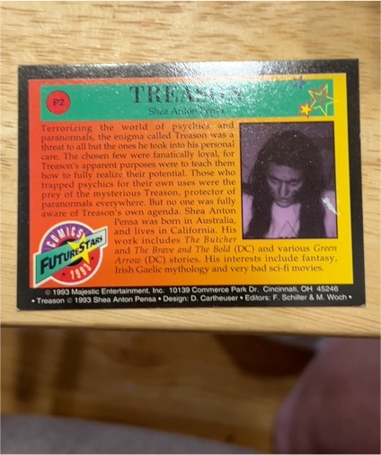 1993 Majestic Entertainment Treason Shea Anton Pensa #P2 — front