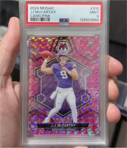 2024 Panini Mosaic #310 J.J. McCarthy Camo Pink — front