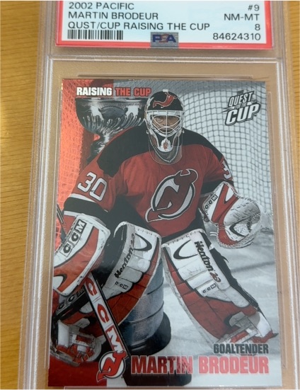 2002 Pacific Quest for the Cup Raising the Cup #9 Martin Brodeur — front