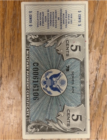 1948 United States Military Payment Certificate Series 472 5 Cents — front