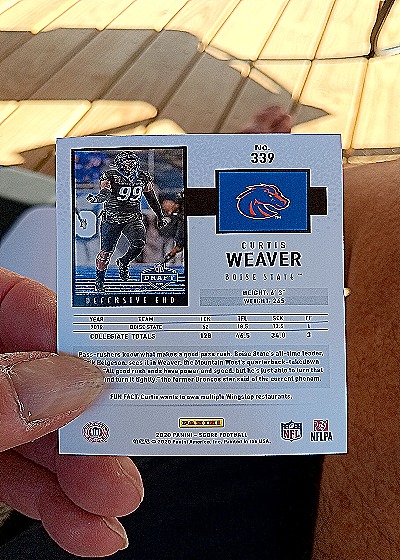 2020 Panini Score Football #339 Curtis Weaver — back