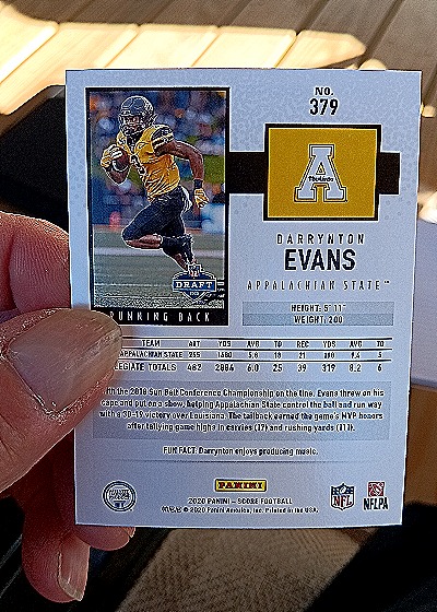 2020 Panini Score #379 Darrynton Evans — back