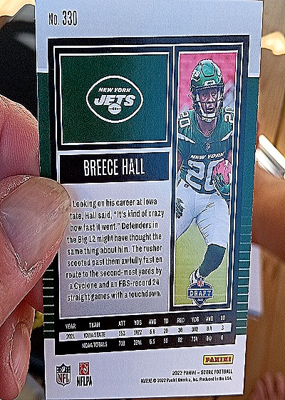 2022 Panini Score #330 Breece Hall — back