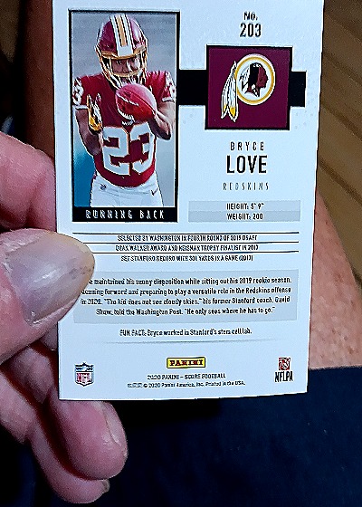 2020 Score #203 Bryce Love — back