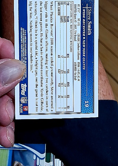 2009 Topps Kickoff #SG12 Steve Smith — back