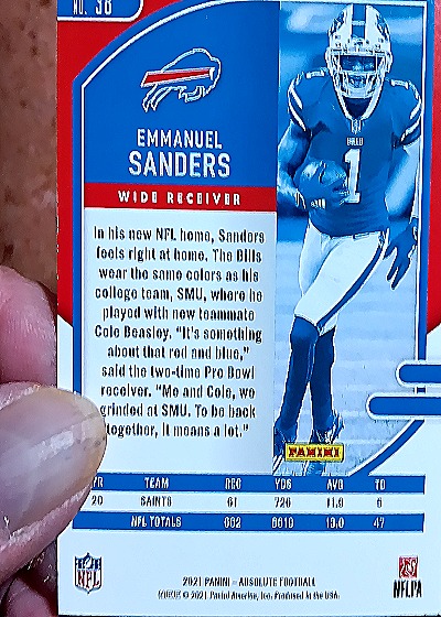 2021 Panini Absolute Football #38 Emmanuel Sanders — back