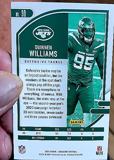 2021 Panini Absolute Football #90 Quinnen Williams — back