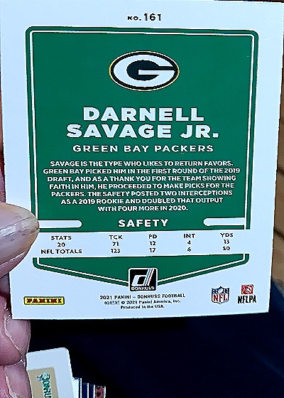 2021 Donruss #161 Darnell Savage Jr. — back