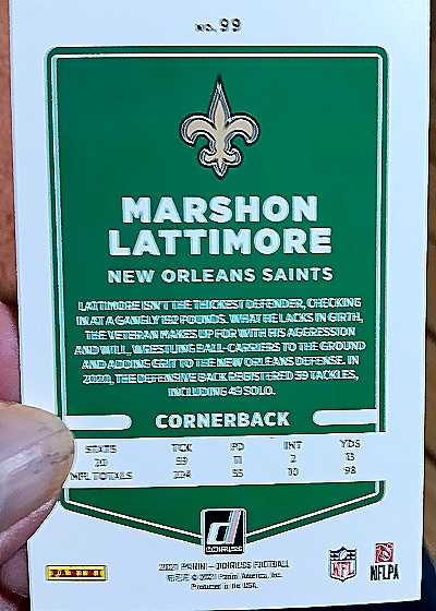 2021 Donruss #27 Marshon Lattimore — back