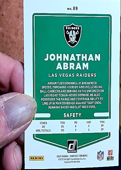 2021 Donruss #89 Johnathan Abram — back