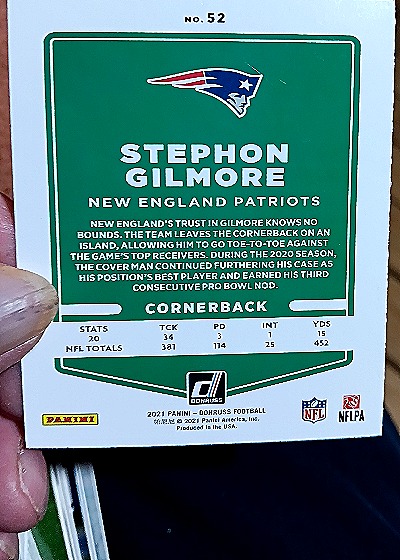 2021 Donruss #52 Stephon Gilmore — back