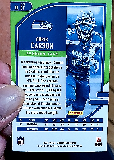 2021 Panini Absolute Football #87 Chris Carson — back