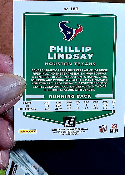 2021 Donruss #183 Phillip Lindsay — back