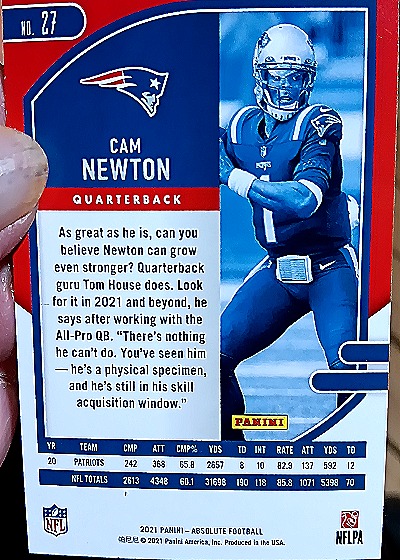 2021 Panini Absolute #27 Cam Newton — back